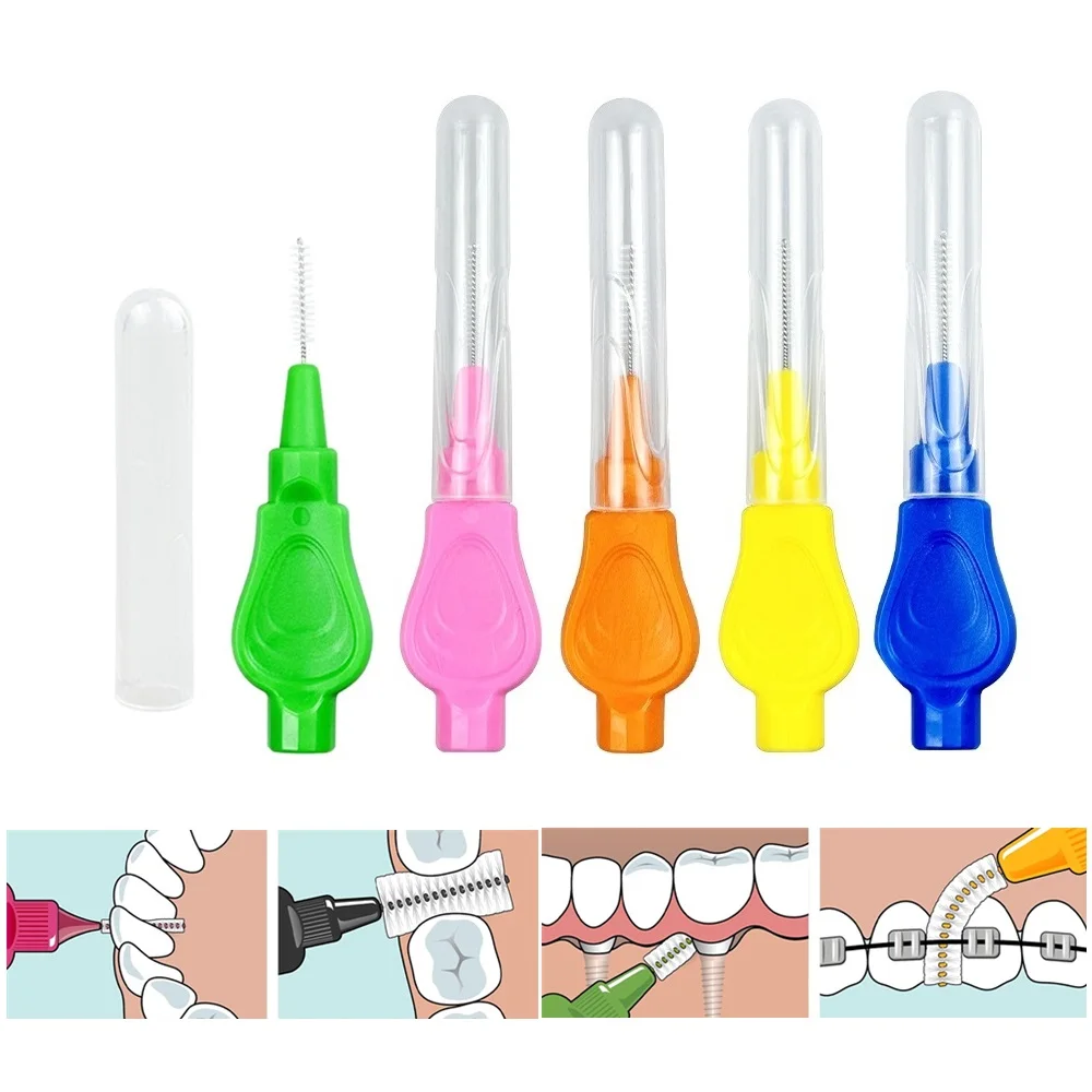 

5pcs Dental Interdental Brushes Size 0.6-1.5mm I Shaped Push Pull Orthodontic Brush For Braces Tooth Floss Oral Hygiene Cleaning