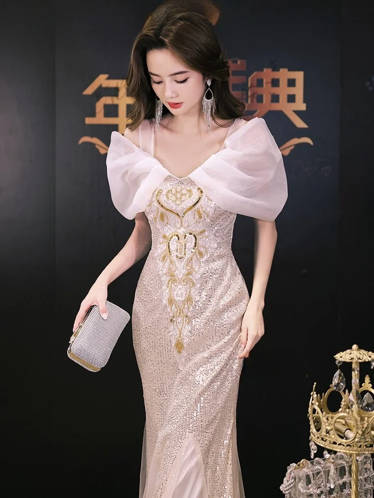 New style fish tail light luxury small dignified atmosphere banquet host dress