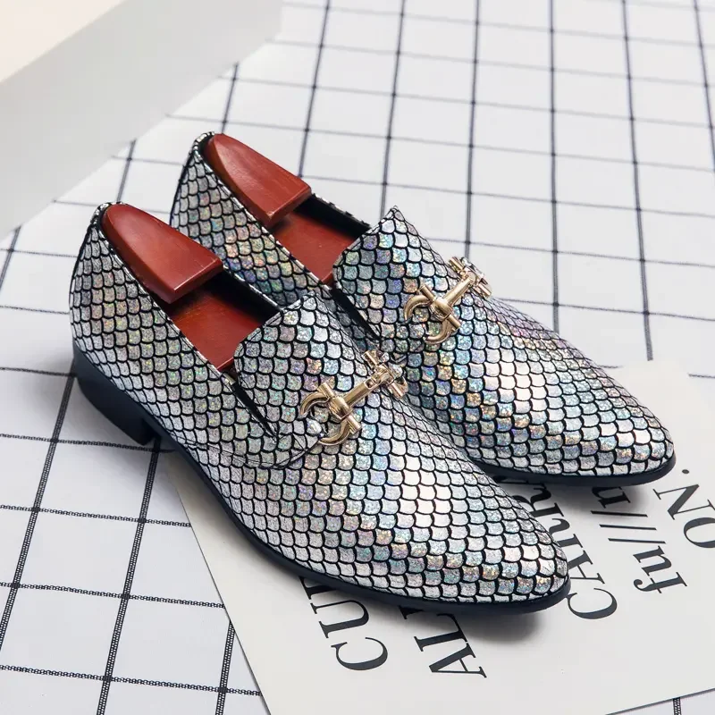 Big Size 38-48 New Dress Shoes Men Leather Shoes Casual Loafers Shoes Tênis Masculino Driving Luxus Fashion Fish Scale Pattern