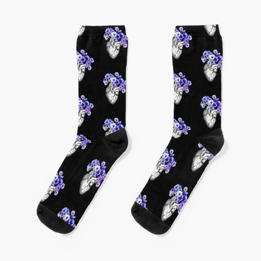 

heart, human, anatomy, blue flowers Socks heated funny gifts sports and leisure christmas gift Girl'S Socks Men's