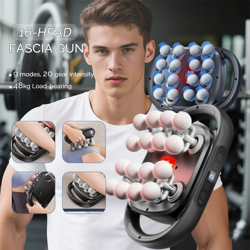 

16-Head Fascia Gun High Frequency Vibration Body Massage Gun Back Massager Waist Massager Neck Shoulder Thigh Fascia masajeador