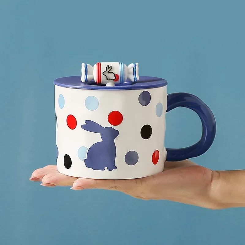 

450ml White Rabbit Ceramic Mug Creative Milk Candy Coffee Mugs with Lid Large Capacity Couple Water Cups Breakfast Milk Cup Gift