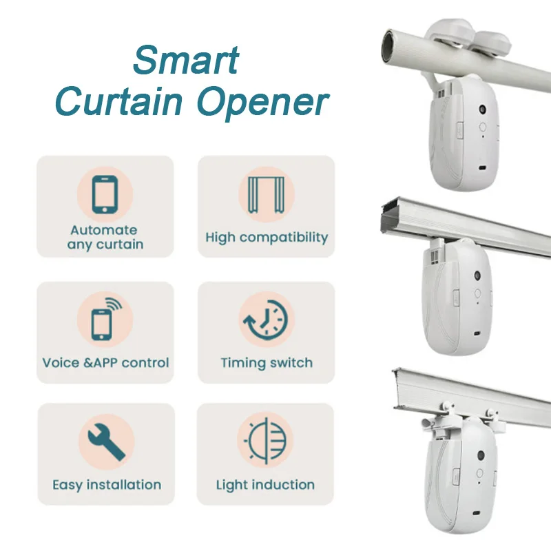 Smart Home Products Bluetooth Electric Curtain Rod And Rail Voice Remote Control Automatic  Opener