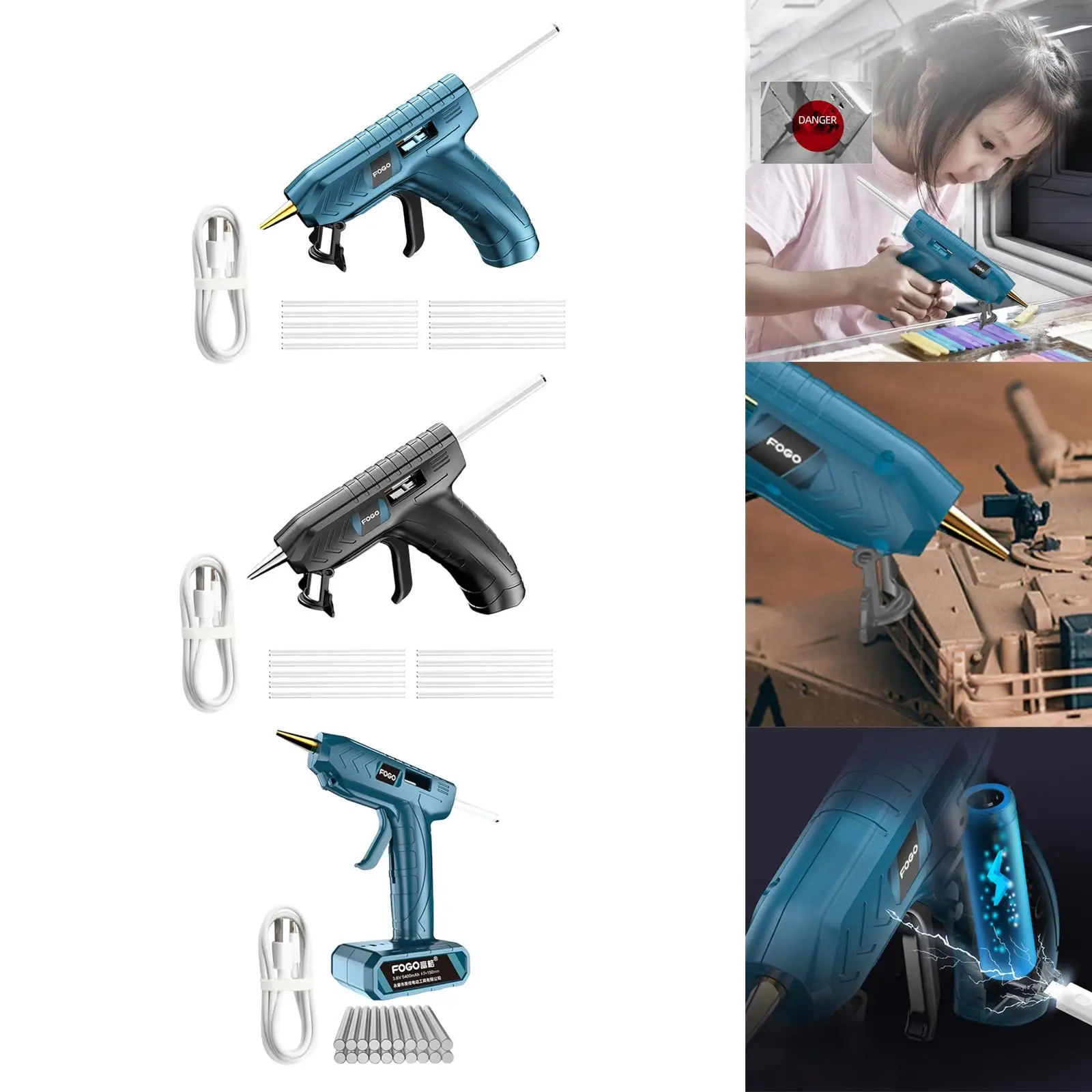 ปืนยิงกาวร้อนละลายพร้อมแท่งกาว 7 มม. แบตเตอรี่แบบชาร์จไฟได้สําหรับการปิดผนึกงานฝีมือ