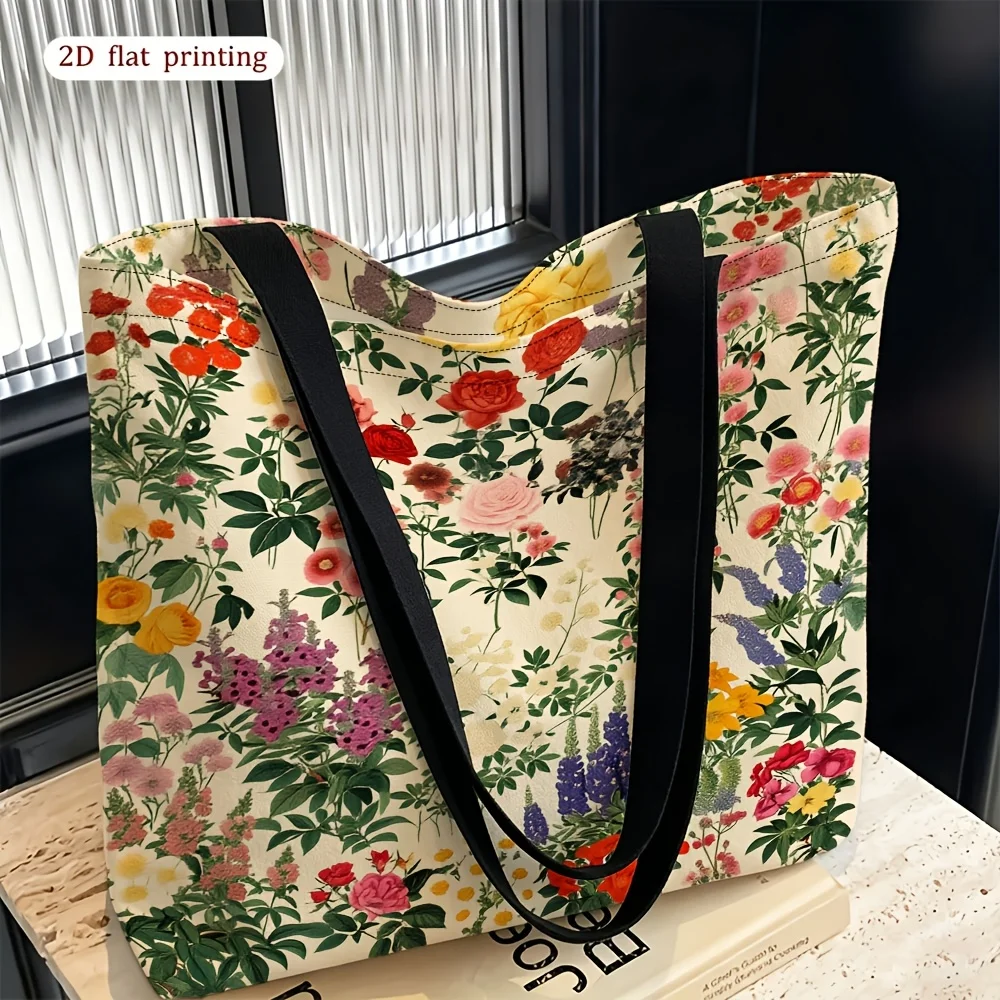1pc, 2D Flat Women's Shoulder Bag, Floral Pattern Themed Women's Shoulder Bag for Daily Use Multi-functional Tote Bag