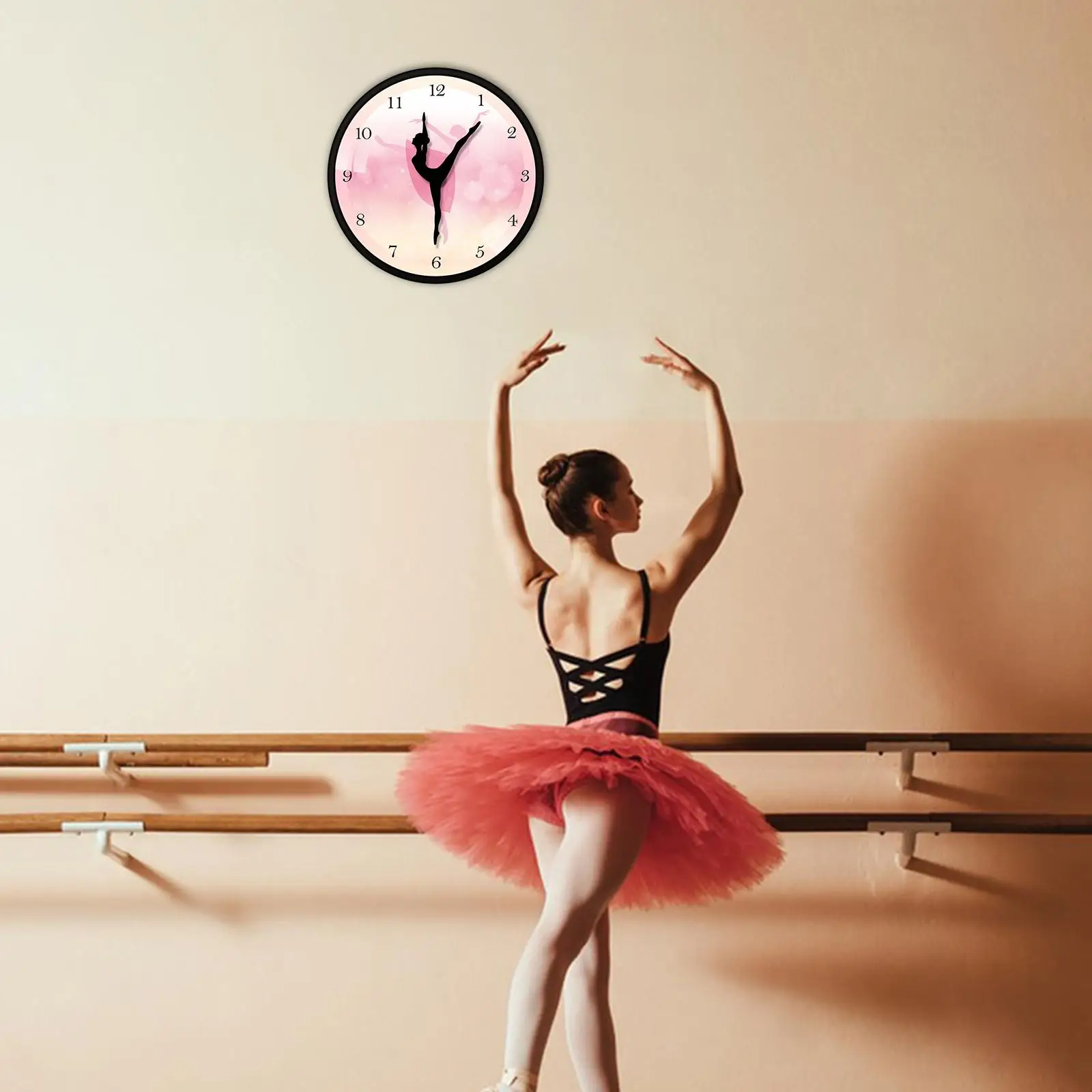 Ballerina Wall Clock Ballet Dancing Hanging Decor Elegant Metal Multifunctional Clock Decorative for Farmhouse Study Hall Way