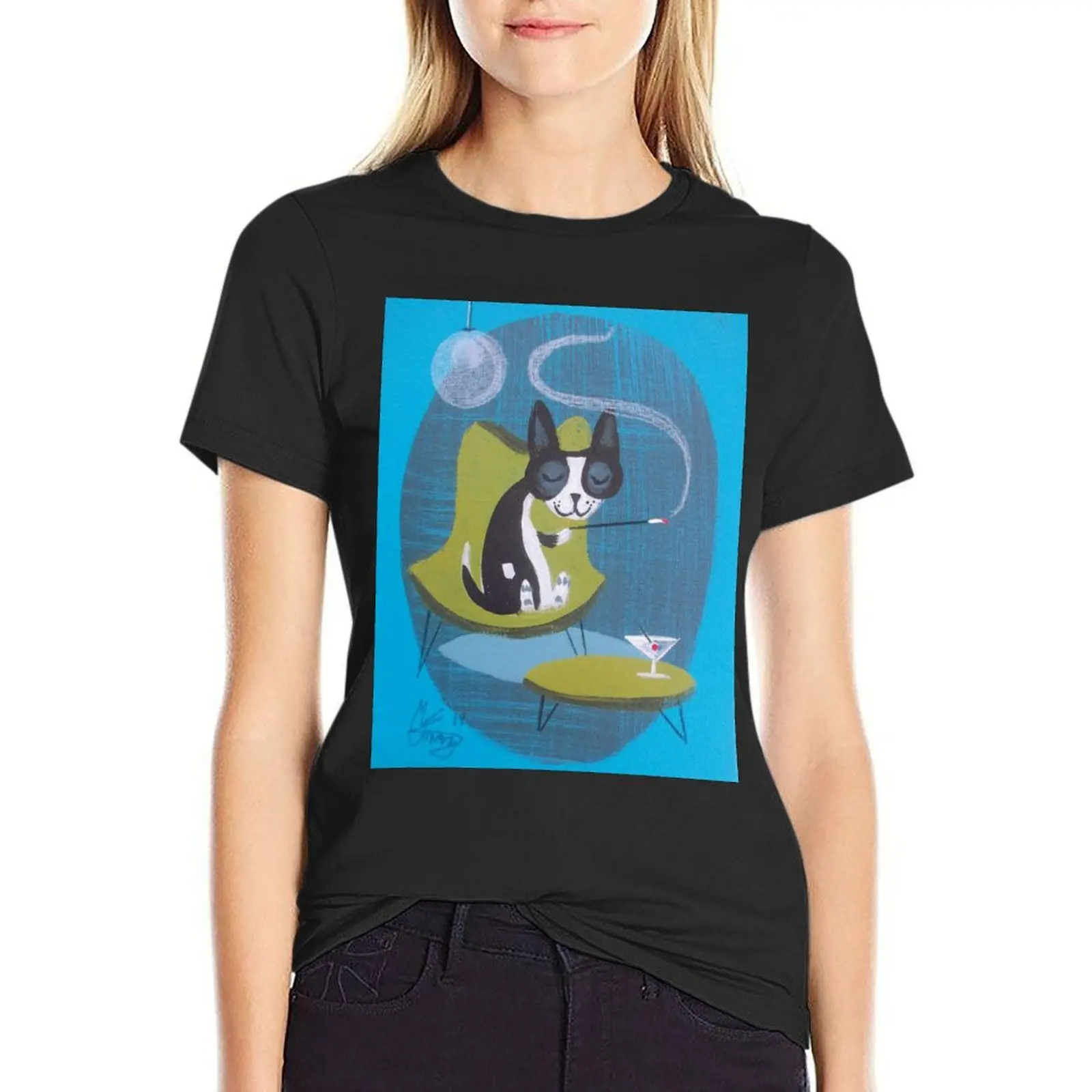 

Boston Terrier At Home T-Shirt cute clothes graphics customizeds t-shirts for Women cotton