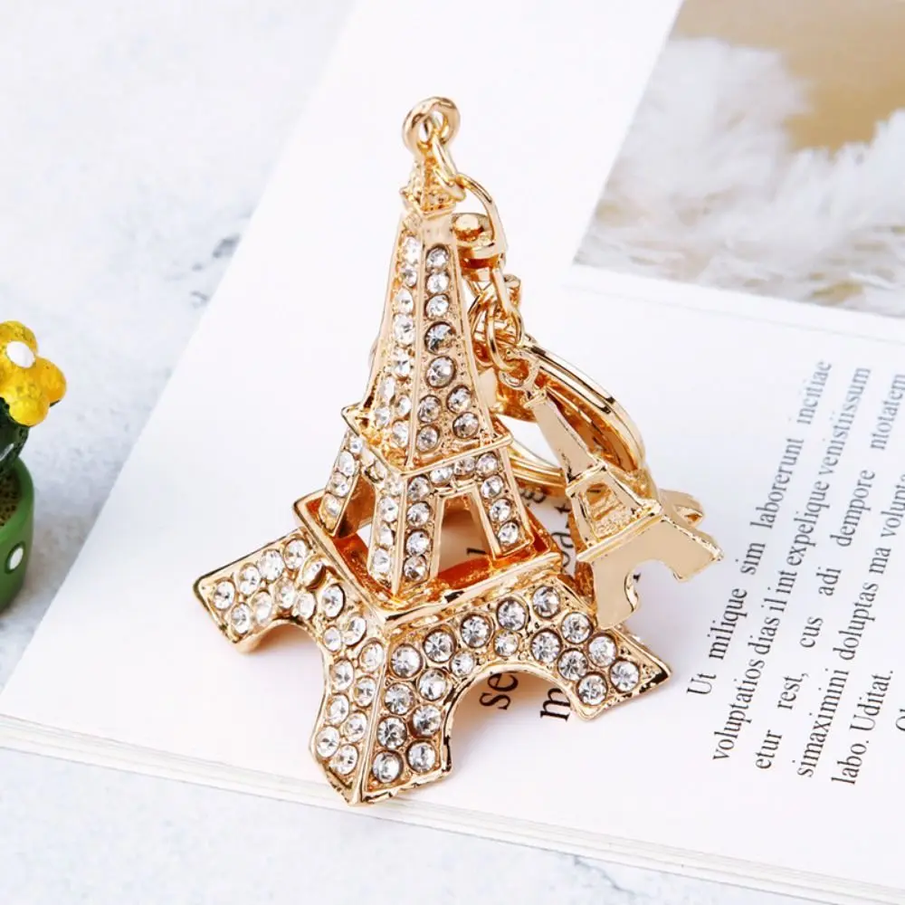 Zinc Alloy Eiffel Tower Paris Keychain Three-dimensional Two-sided Rhinestone Eiffel Tower Keyring Multicolour Mini