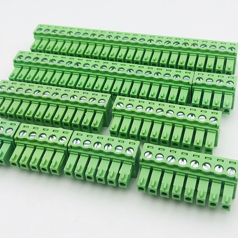 5Pcs/lot Plug-in green terminal 15EDGK3.mm 81/3.5 mm hole end plug copper flame retardant connector 2P3P4P5P6P7P8P9P10P12P-24P