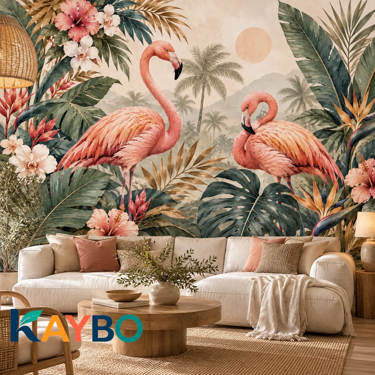 Flamingo Wall Mural Tropical Botanical Wallpaper Non Self Adhesive Bedrooms Living Room Pink Birds Floral Jungle Home Wall Decor