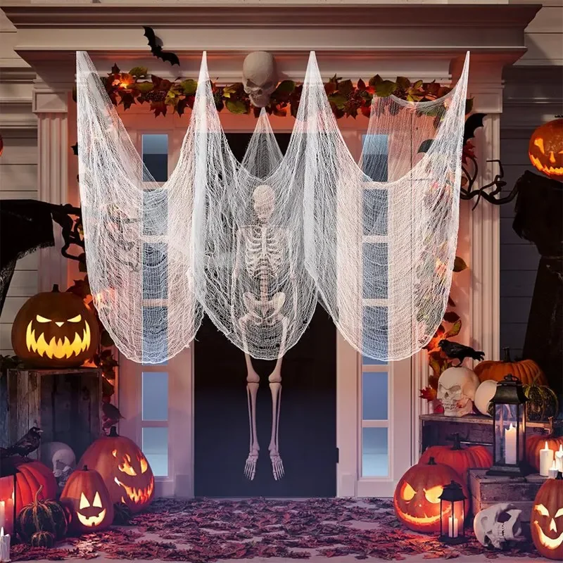 Halloween gruselige Stoff, weiße gruselige Gaze für im Freien hängende Spukhaus Party Wände Tür Eingang Innen, Party Dekor – Detail 3