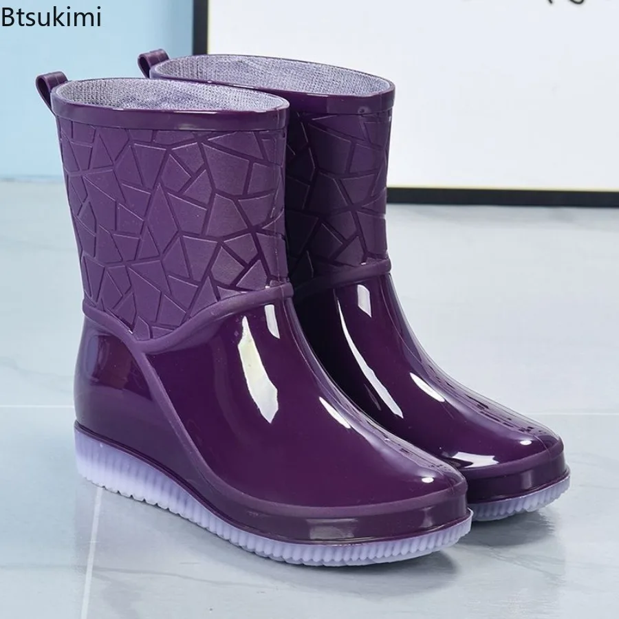 Four Seasons Jelly Thick Soled Rain Boots Women's Fashion Waterproof Shoes Anti-Slip Wear-Resistant Outdoor Kitchen Rain Shoes