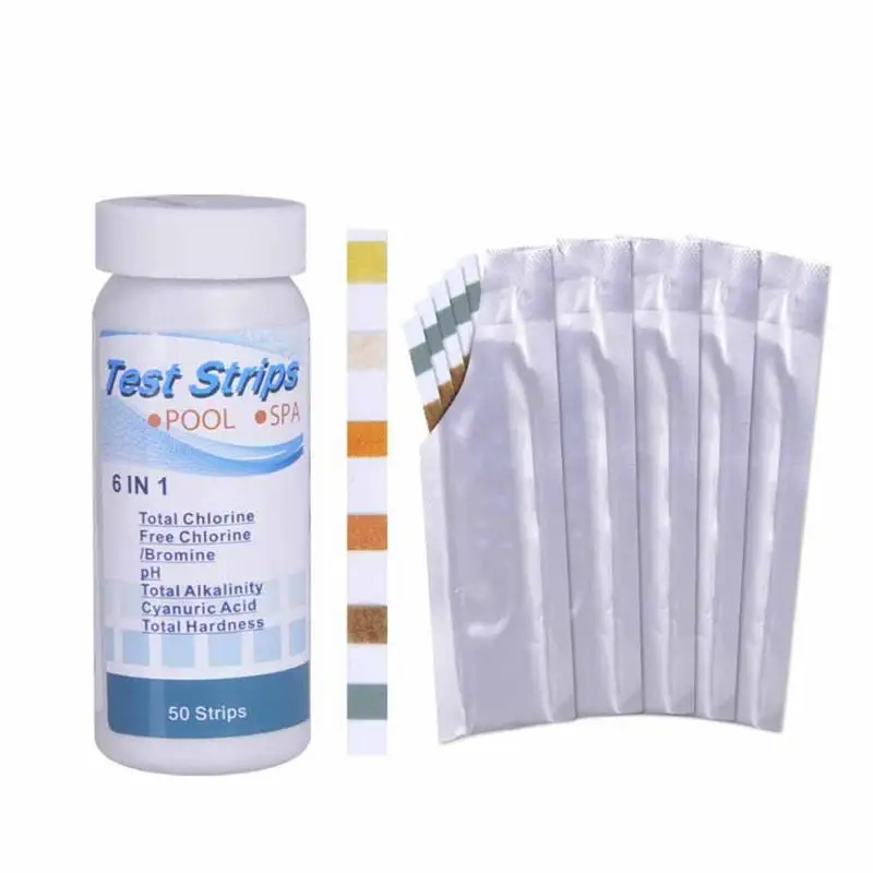 50 Pcs/Bottle 6 In 1 Multipurpose Chlorine PH Test Strips SPA Swimming Pool Water Tester Paper Swimming Pool PH Test Paper