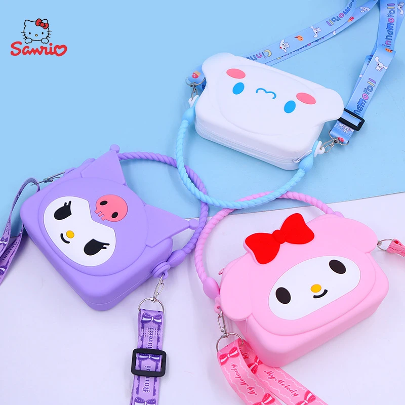 Sanrio Hello Kitty Cinnamoroll Silicone Coin Purse Kuromi Childrens Square Portable Coin Purse Girl Heart Sweet Princess Bag