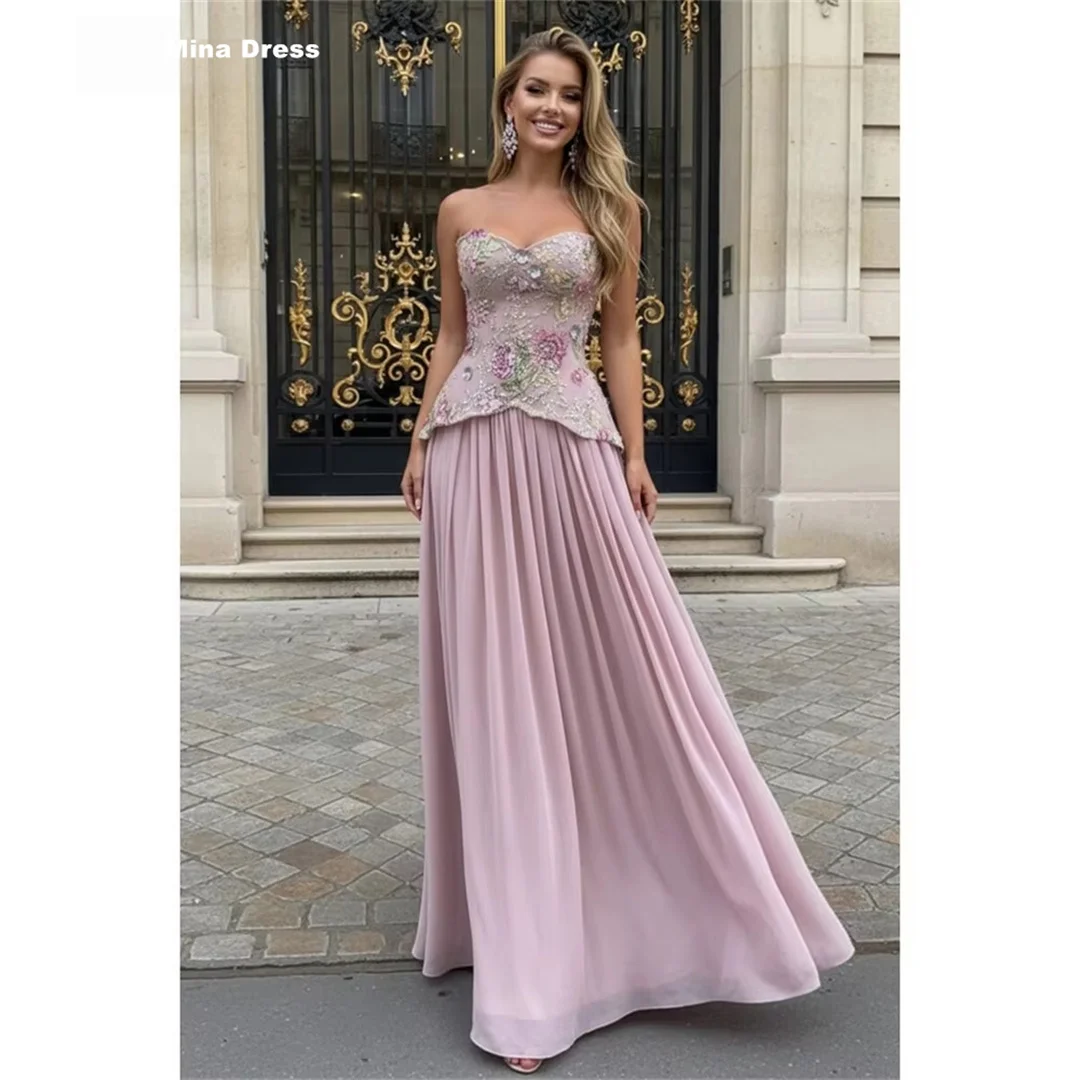 

Mina Customized Pink Women Evening Dress Beads Prom Dresses 2026 Luxury Party Dress Sequins Sleeveless Flowers Backless Lacing
