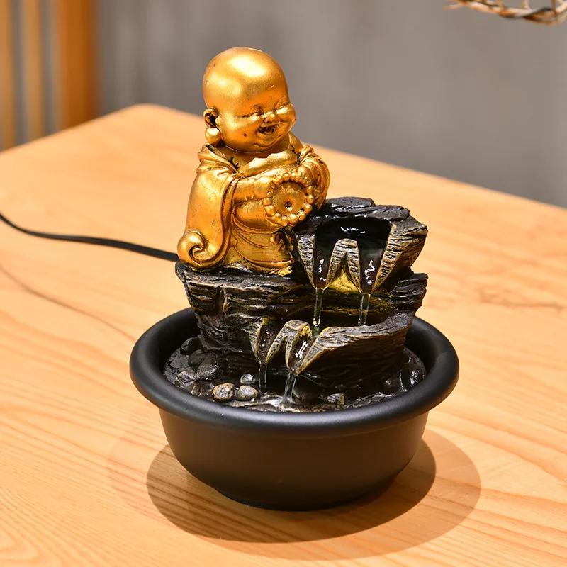 Flow Ornament Modern Living Room Indoor Table Craft Decor Simulated Rock Layer Cascade Design Round Integral Holding Basin Base