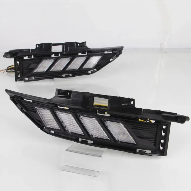 Car 12V LED DRL Daylights For Hyundai Encino Kona 2018 2019 Yellow Turn Signal Daytime Running Headlamps Auto Driving Lamp