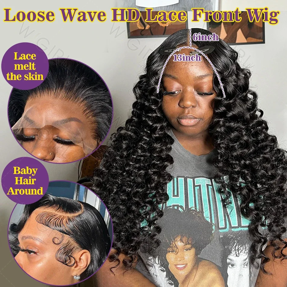 Wigirl Loose Wave 13x6 Lace Front Human Hair Wig 30 36 Inch 200% Brazilian Water Loose Wave 13x4 HD Lace Frontal Wigs For Women