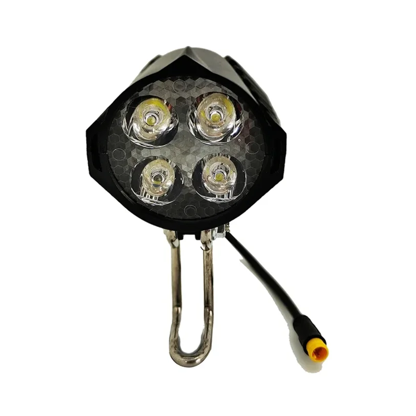 

For Electric Scooter Bicycle Ebike LED Headlight Accessories 36V 48V Lamp 3Pin Built-In Horn Front Light 4 LED Bulbs