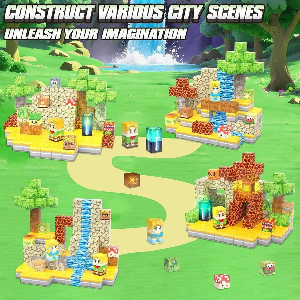 Blocchi magnetici illuminati - Set foresta da 200 pezzi per l'apprendimento STEM, giocattoli Montessori, età 3-12