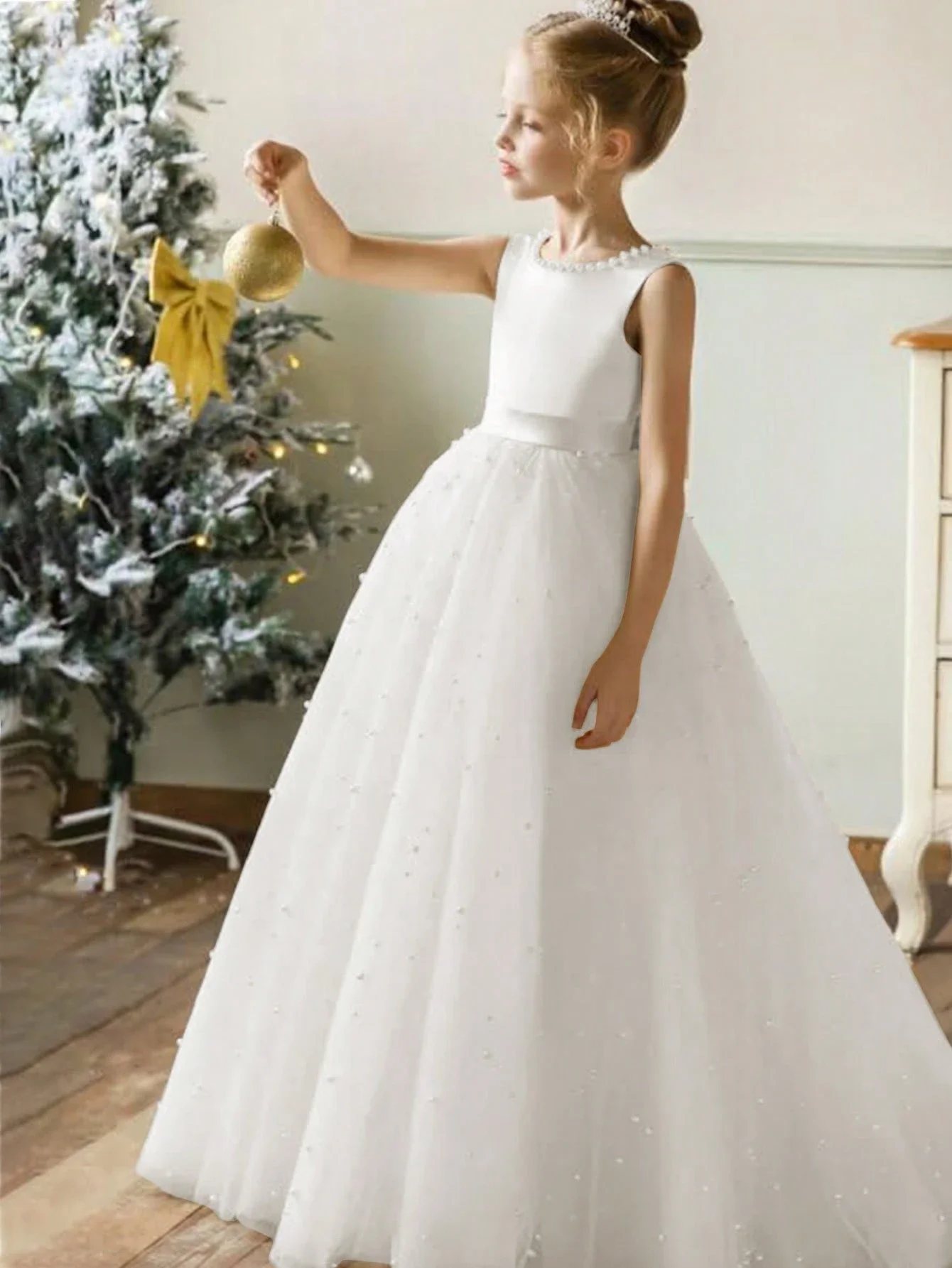 

Элегантное женское платье для вечеринок без рукавов, с открытой спиной, бантом и жемчужной сеткой