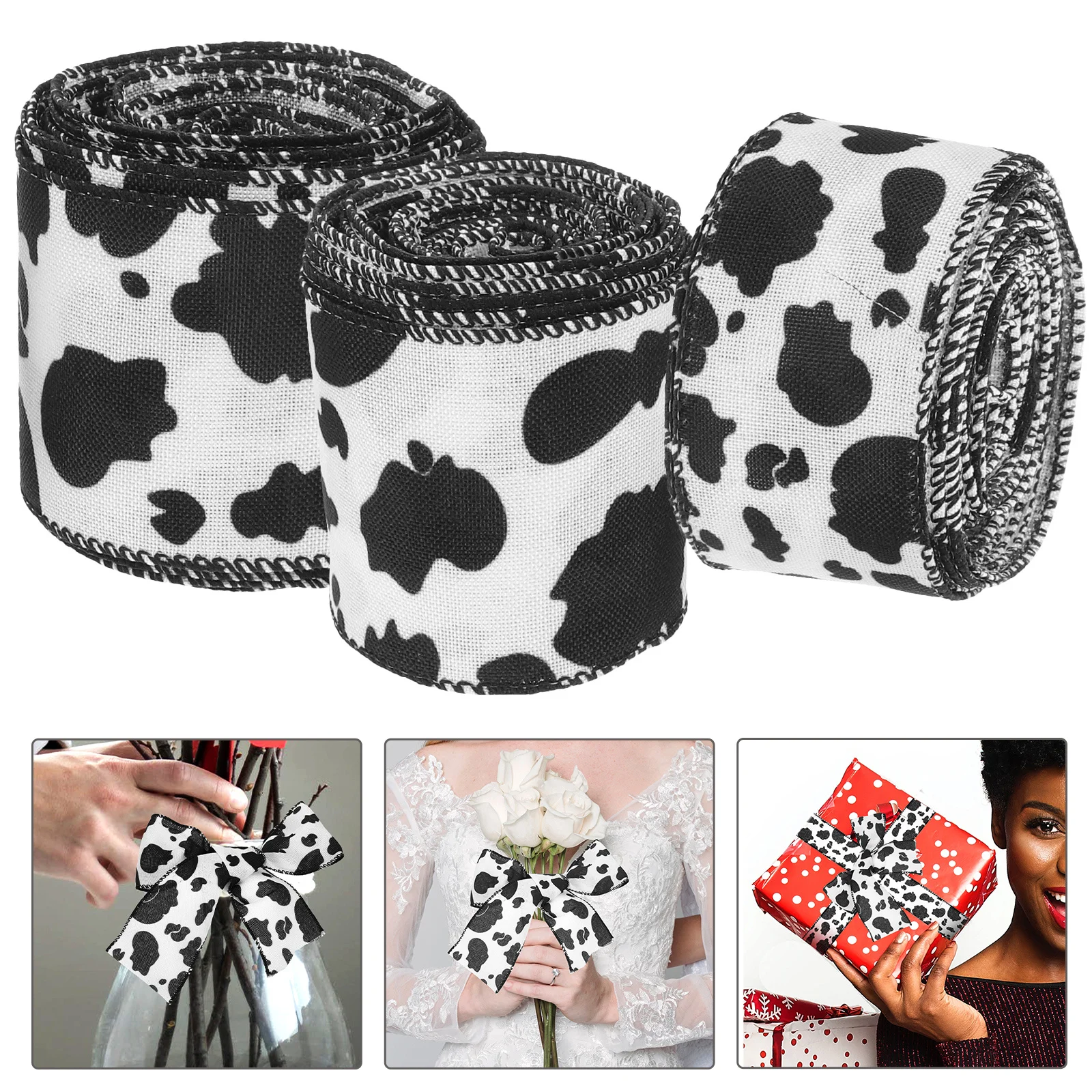 

3 Rolls Cow Pattern Polyester Ribbon for Gift Wrapping DIY Crafts Birthday Wedding Decoration Cow Ribbon Ribbons for Crafts