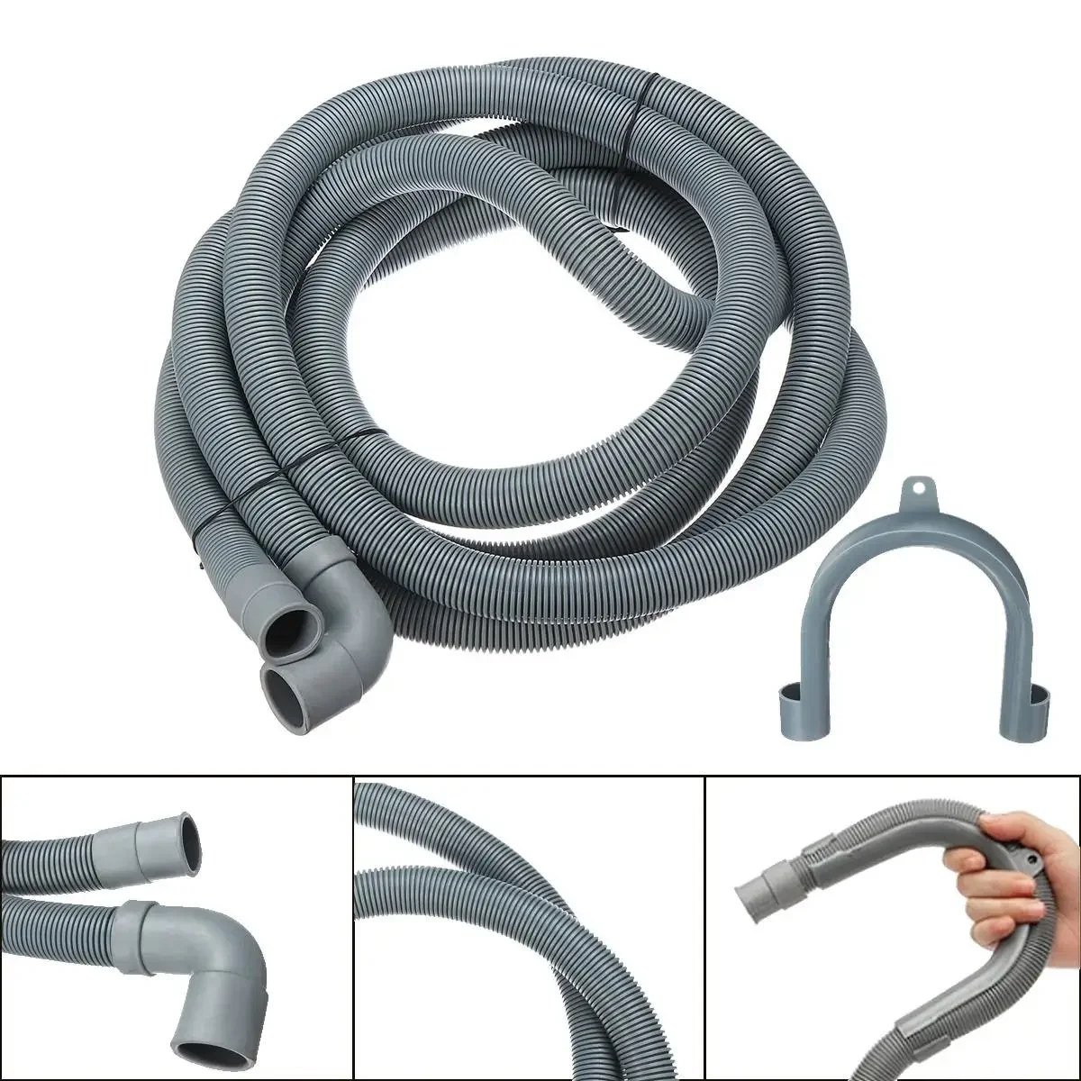 New 4M Wash Machine Dishwasher Drain Hose Outlet Water Pipe Flexible Extension 22mm With Bracket