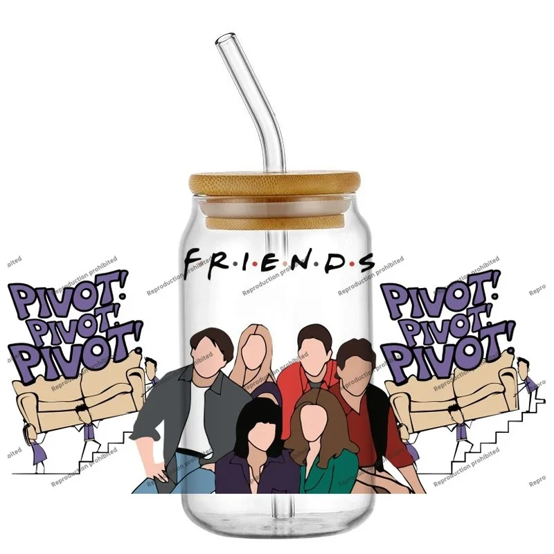 Retro Buddy Crew Quote UV DTF Transfer Decals, Waterproof DIY Cup Wrap Stickers for 16oz Glass Cans