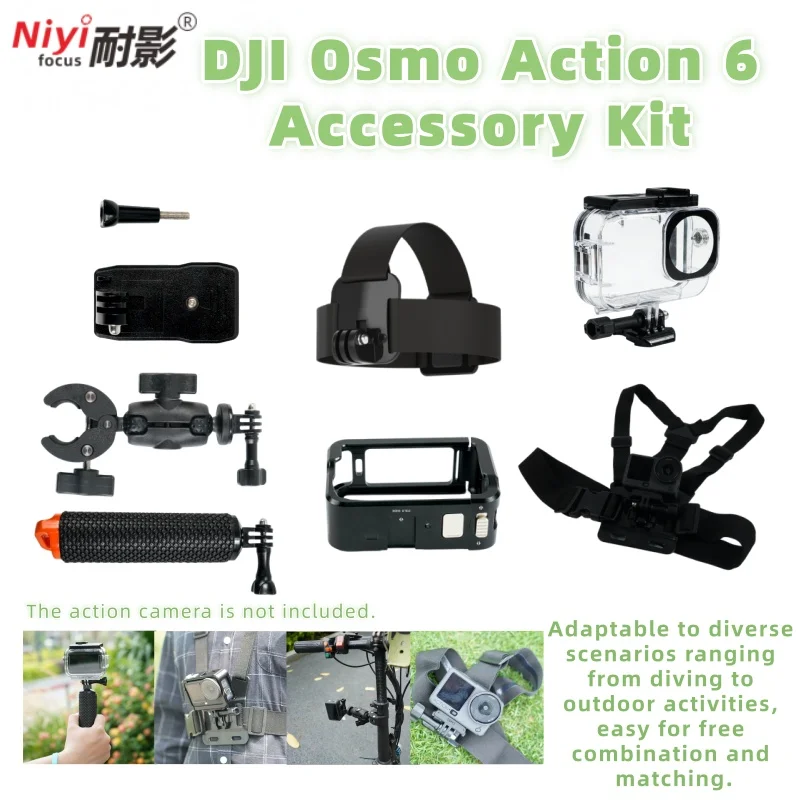 For DJI Action 6 Complete Accessory Kit - Cycling Clip/Drving Buoyancy Rod/Waterproo for Vlog/Outdoor/Sport Protective Case