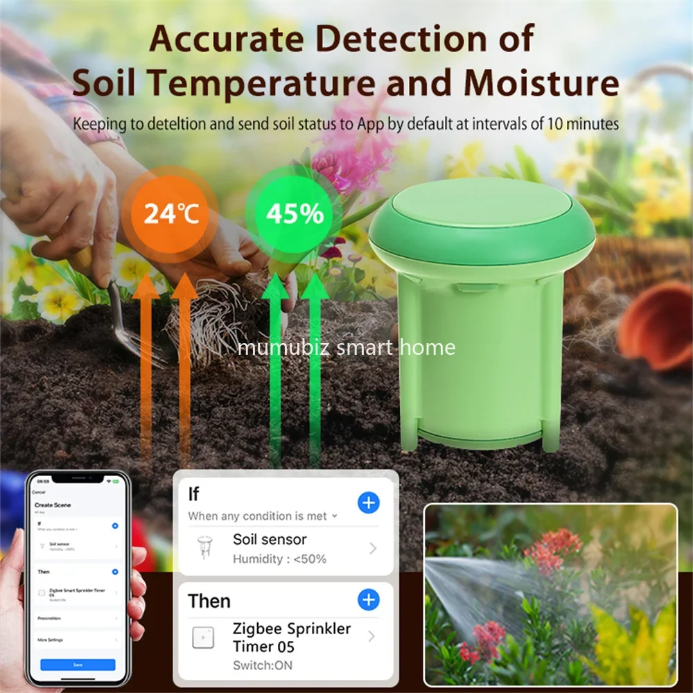 Tuya Zigbee Soil Wireless Sensor Planting Temperature and Humidity Detector IP66 Waterproof Garden Potted Soil Monitoring Sensor