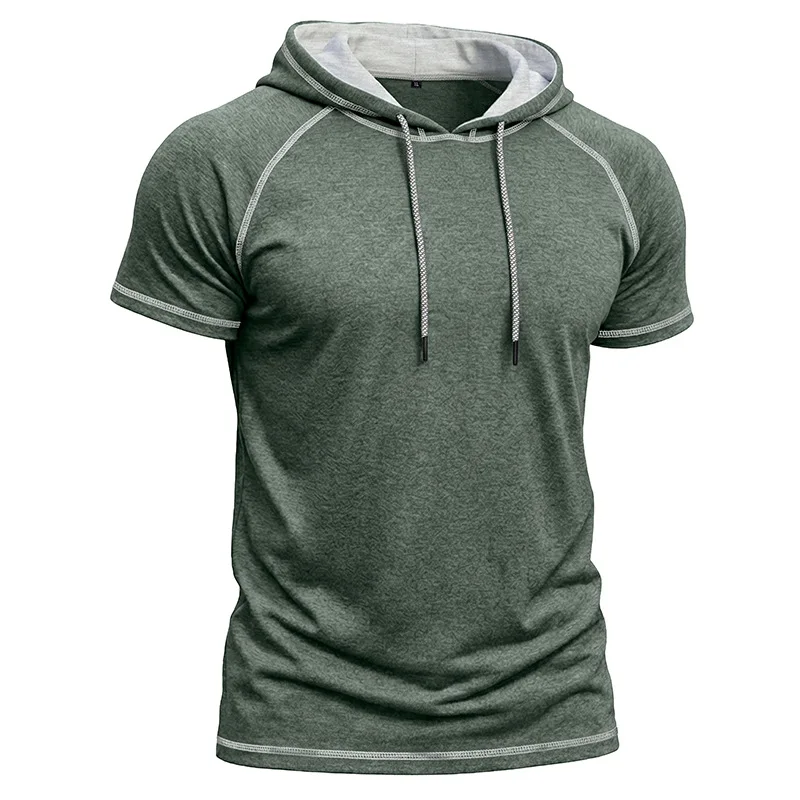 Summer Casual Men's Sports Fitness Men's New Hooded Short Sleeve T-Shirt Top
