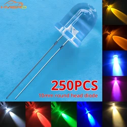 250Pcs 10mm Round Top Ultra Bright Emitting Diode LED White Red Green Blue Yellow UV Pink Orange Light Diodes Lamp Bulb Min Led