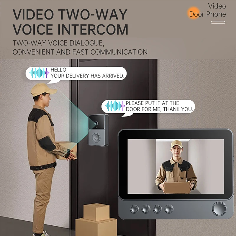 Wireless Video Doorbell Camera 4.3-inch IPS Screen Home Apartment Infrared Two-Way Intercom Night Vision Smart Visual Doorbell