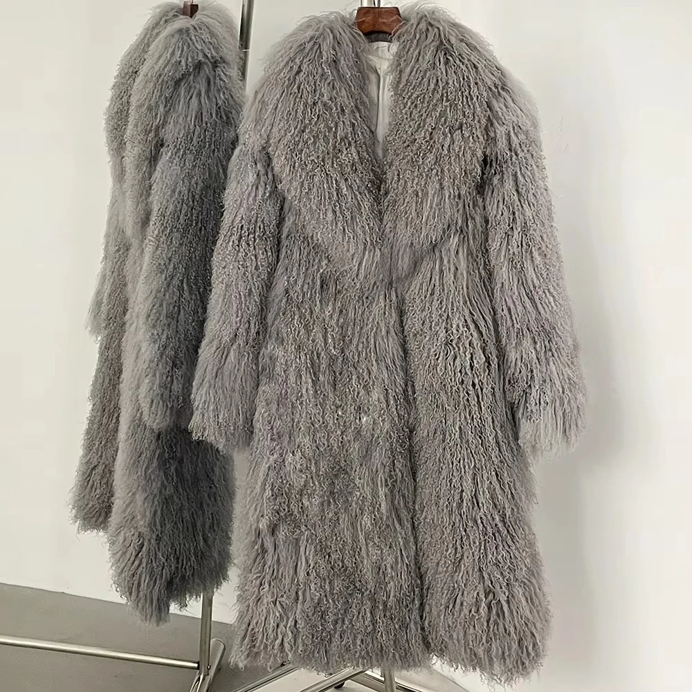 2026 New Women Long Sheep Fur Coats Women Natural Lady Real Sheep Fur Coat Warm Autumn Winter Natural Mongolian Fur Outerwear