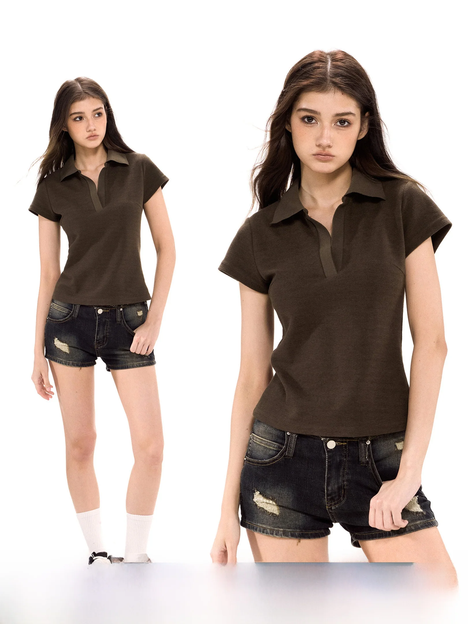 

Ich Mode American Sle ort Waist T-irt Women Summer New Sport Slim Fit Small Top Polyester Cotton Blend ort Sve