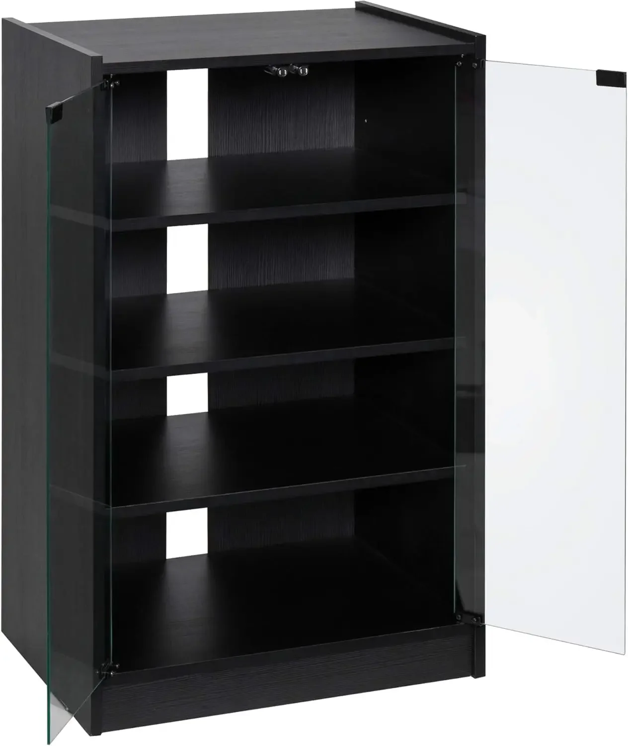 Media Cabinet, 4-Tier Stereo Cabinet, Audio Video Media Stand with Adjustable Shelves, Tempered Glass Doors,Cable Management