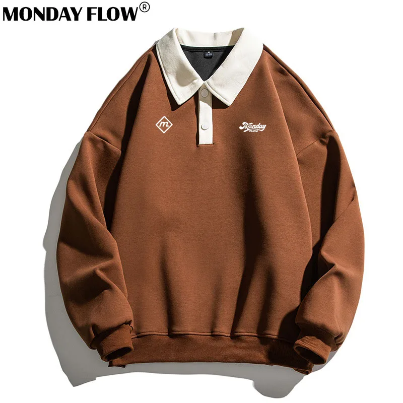 Monday Flow Autumn Winter Men's Golf Woolen Hoodie Coat 2024 Women Fashion Loose Lapel Long Sleeve Polo Neck Golf Sweatshirts