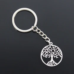 New Fashion Men 30mm Car Keychain DIY Metal Holder Chain Vintage Life Tree 29x26mm Silver Color Pendant Gift