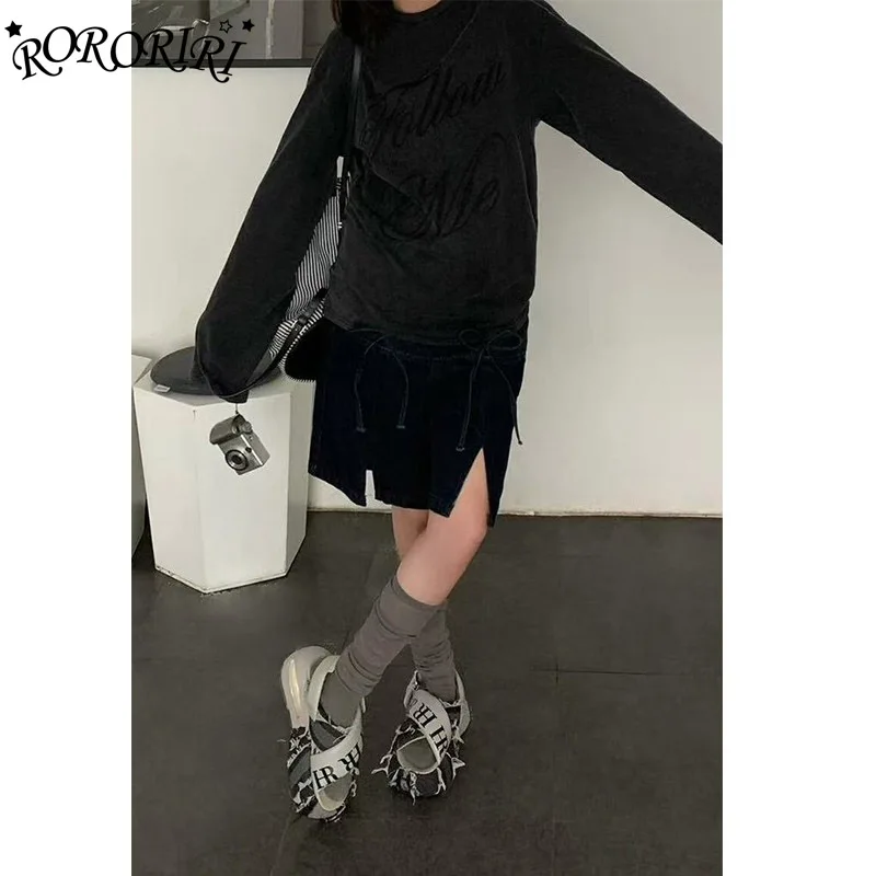 

RORORIRI весна-лето джинсы уличная одежда винтажные короткие джинсы с бантом женские Y2k корейская мода прямые джерси с высокой талией