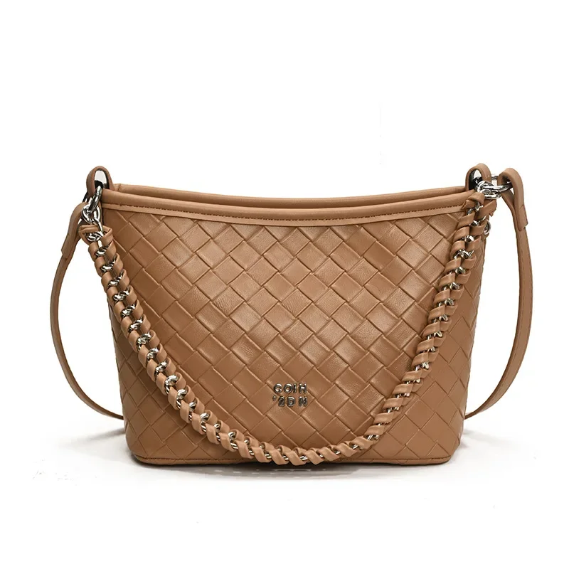 

New 2025 High-end Woven Bucket Bag - Women's Niche Fashion Summer Chain Portable Shoulder Messenger Bag