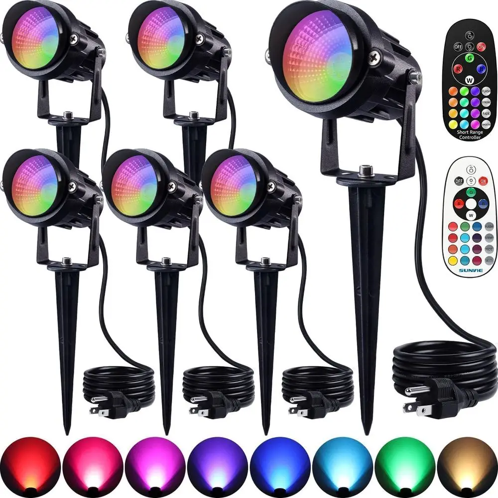 

Outdoor RGBW LED Spotlights, 12W, 6 Pack, Color Changing, Remote Control, Waterproof for Landscaping and Garden Decor