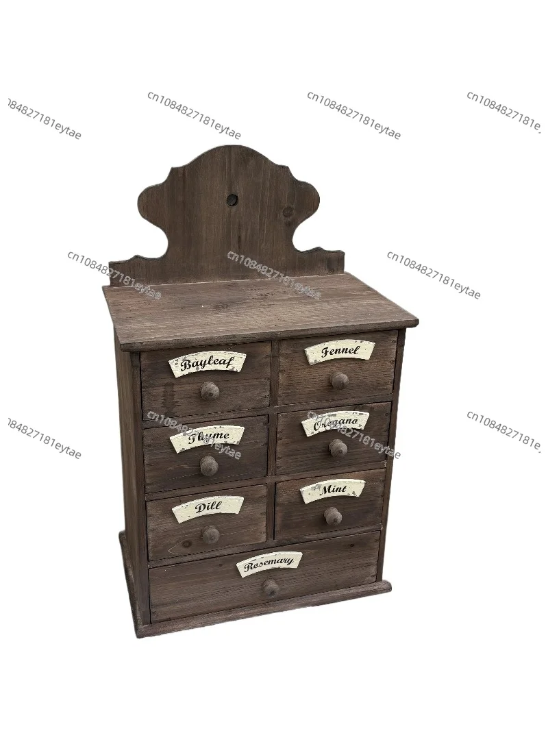 Retro Solid Wood Vanity Storage Cabinet, Garden Decorative Bucket with Drawer & Desktop Organizer Box