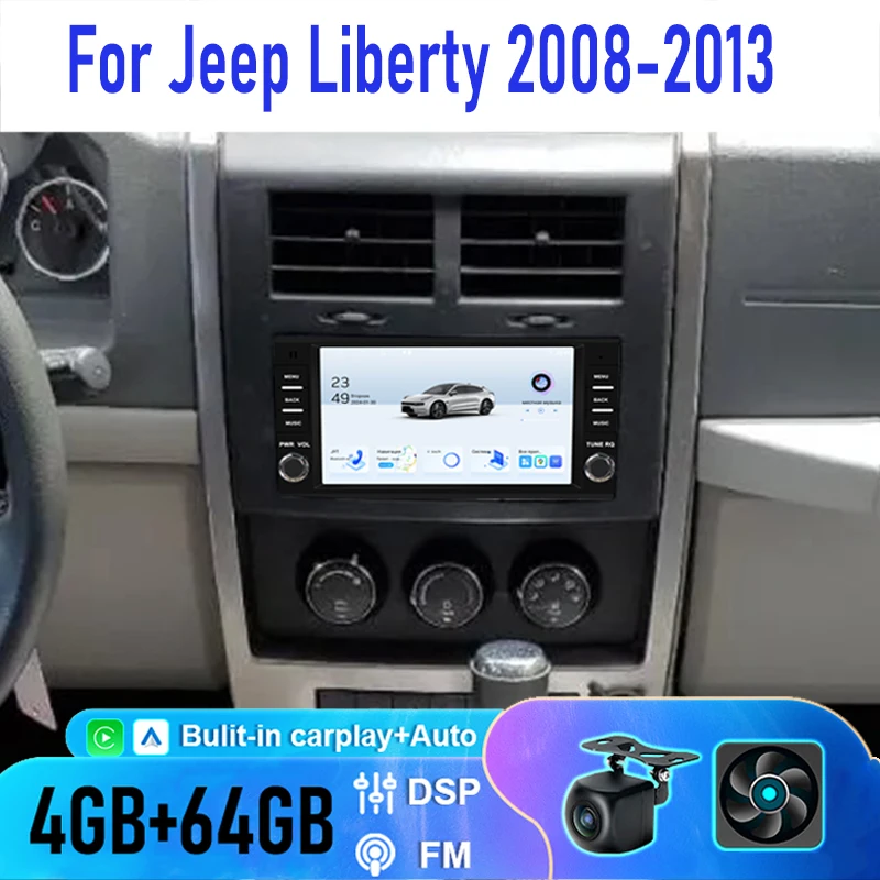 7 "4 + 64GB لسيارة جيب ليبرتي 2008-2013 راديو السيارة جوجل خريطة أندرويد 15 وحدة رأس تلقائية لاسلكية Carplay نظام تحديد المواقع عجلة القيادة التحكم