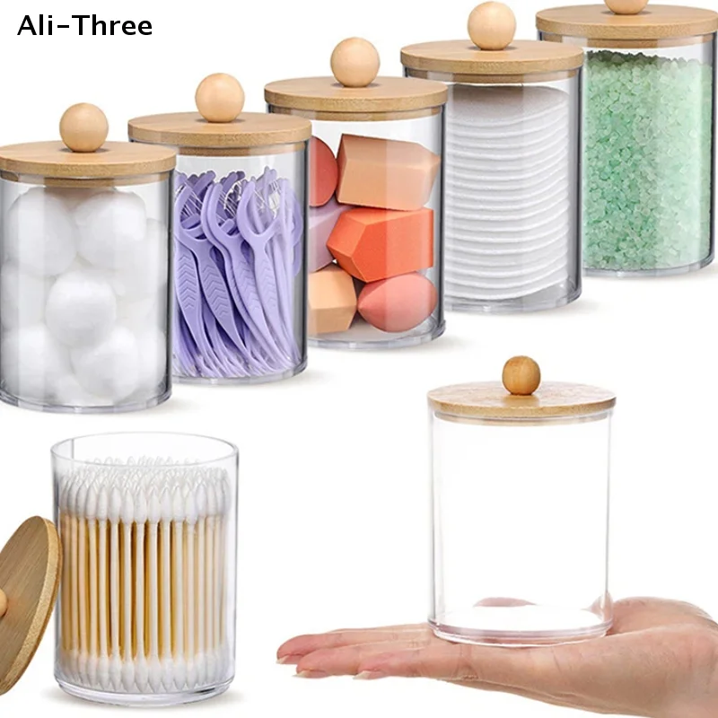 1Pcs Acrylic Storage Box With Lid Holder Dispenser Clear Plastic Jar Makeup Organizer Bathroom Canister Storage Organization