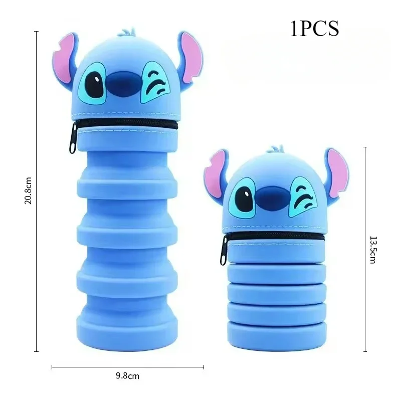 ใหม่ Disney Stitch Telescoping ซิลิโคนดินสอพับการ์ตูนผู้ถือปากกาสําหรับนักเรียนน่ารักเครื่องเขียน Storage