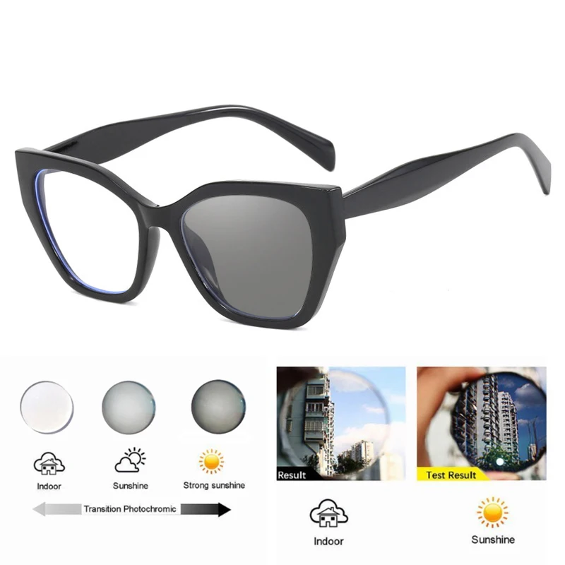 Cat Eye Photochrome Myopie Gläser Frauen Outdoor Drehen Grau Kurzsichtige Brillen Weibliche Klassische Rezept Optische Gläser – Detail 4