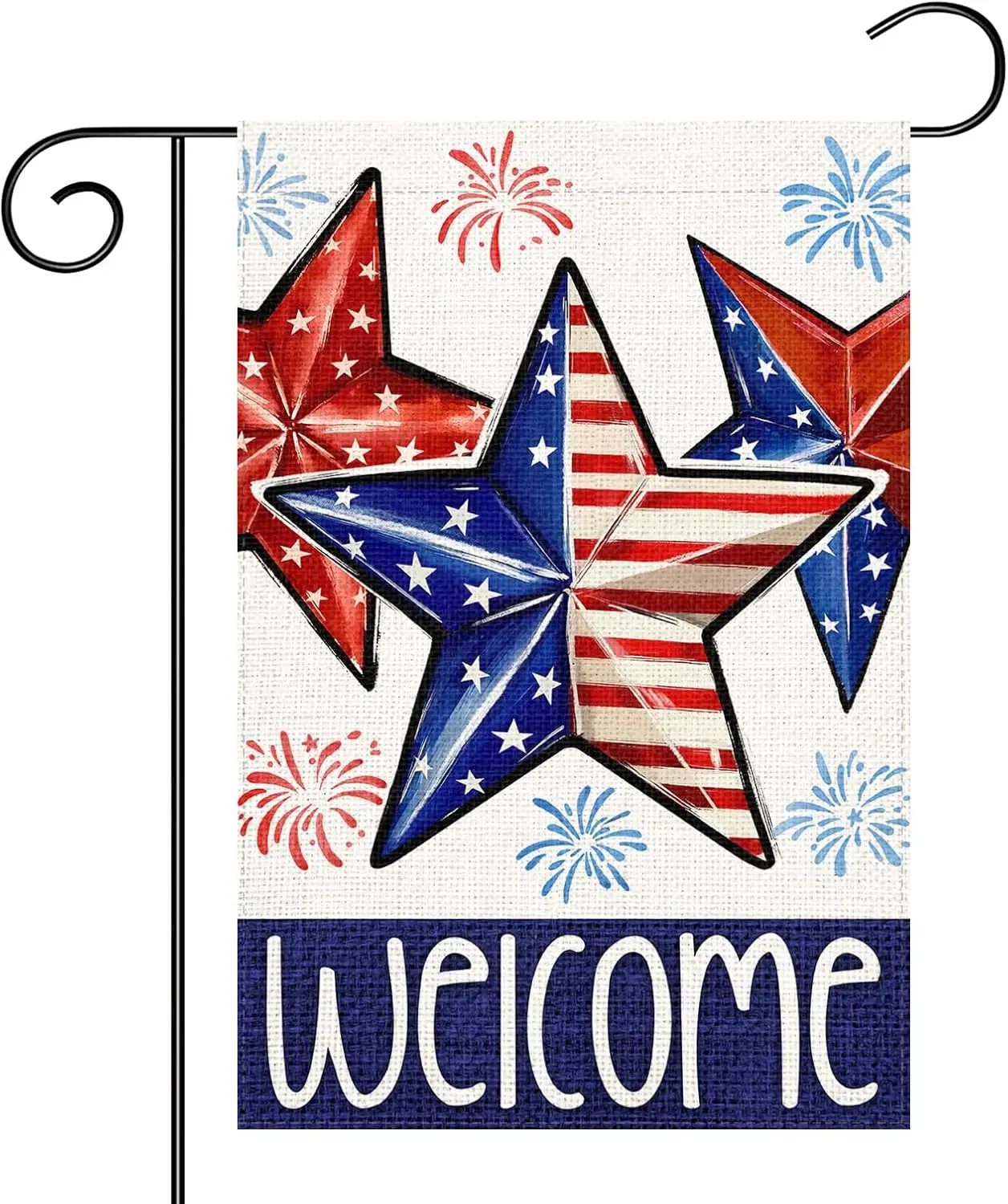Patriotic July 4th Independence Day Welcome Flag 12x18 Inch Stars Stripes Double Sided Burlap Garden Flag for Outdoor Yard M ZZM