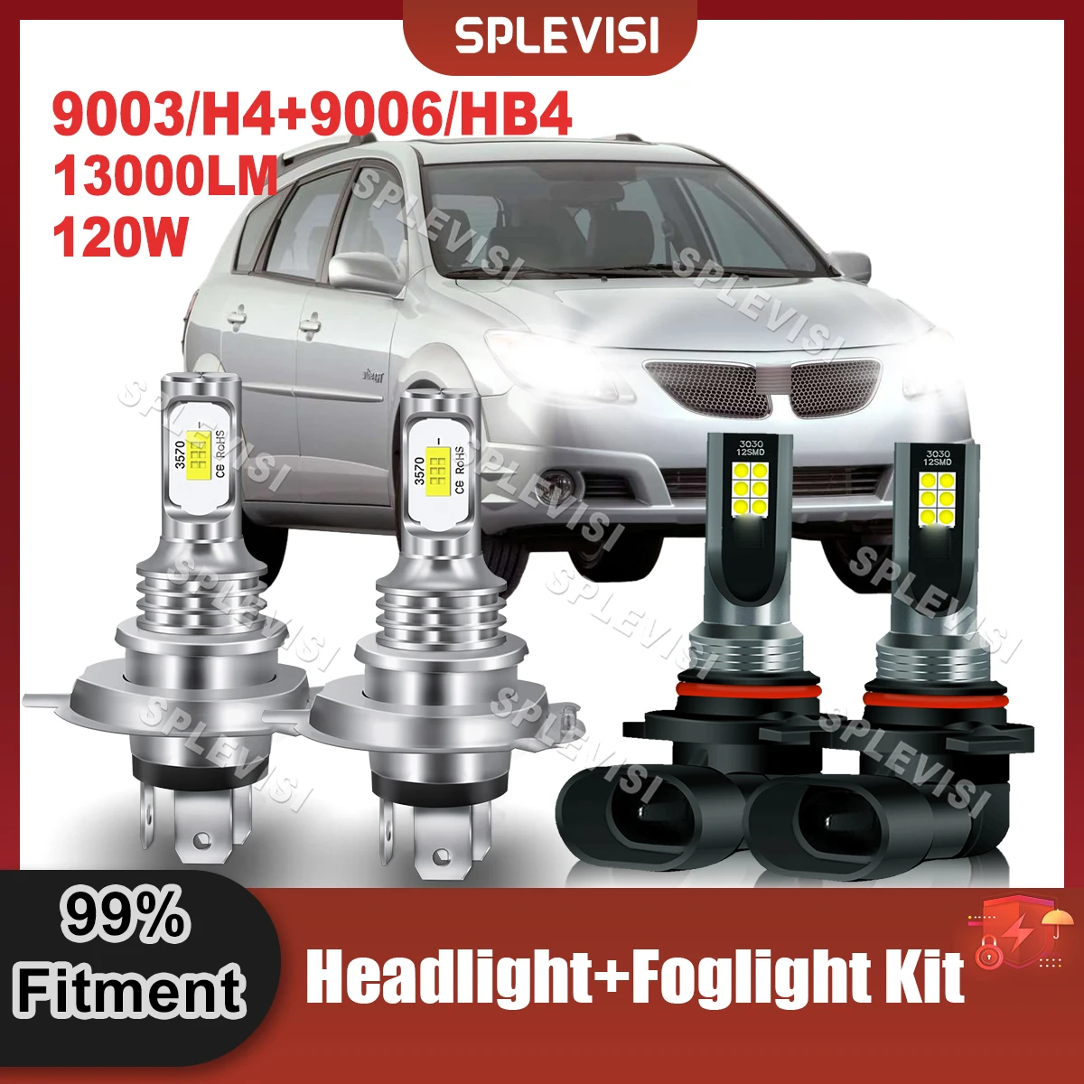 

SPLEVISI LED Headlight H4 High Low Beam 9006 Foglight Kit CSP Chips Replace For Pontiac Vibe 2003 2004 2005 2006 2007 2008