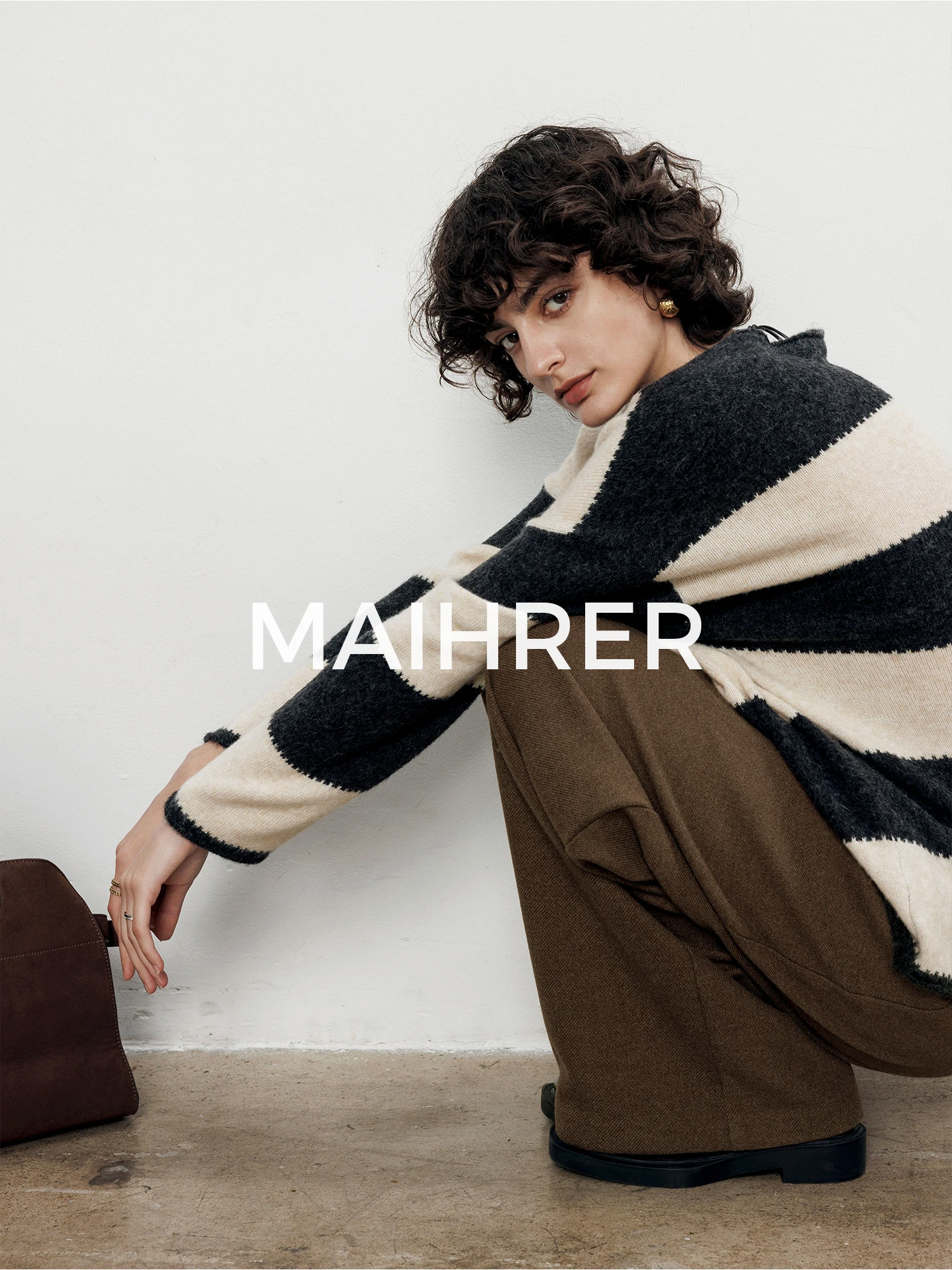 

Шерстяной вязаный свитер Maiher в полоску, женский, свободного кроя, повседневный, с круглым вырезом, осенне-зимний, новый, комфортный, с длинными рукавами