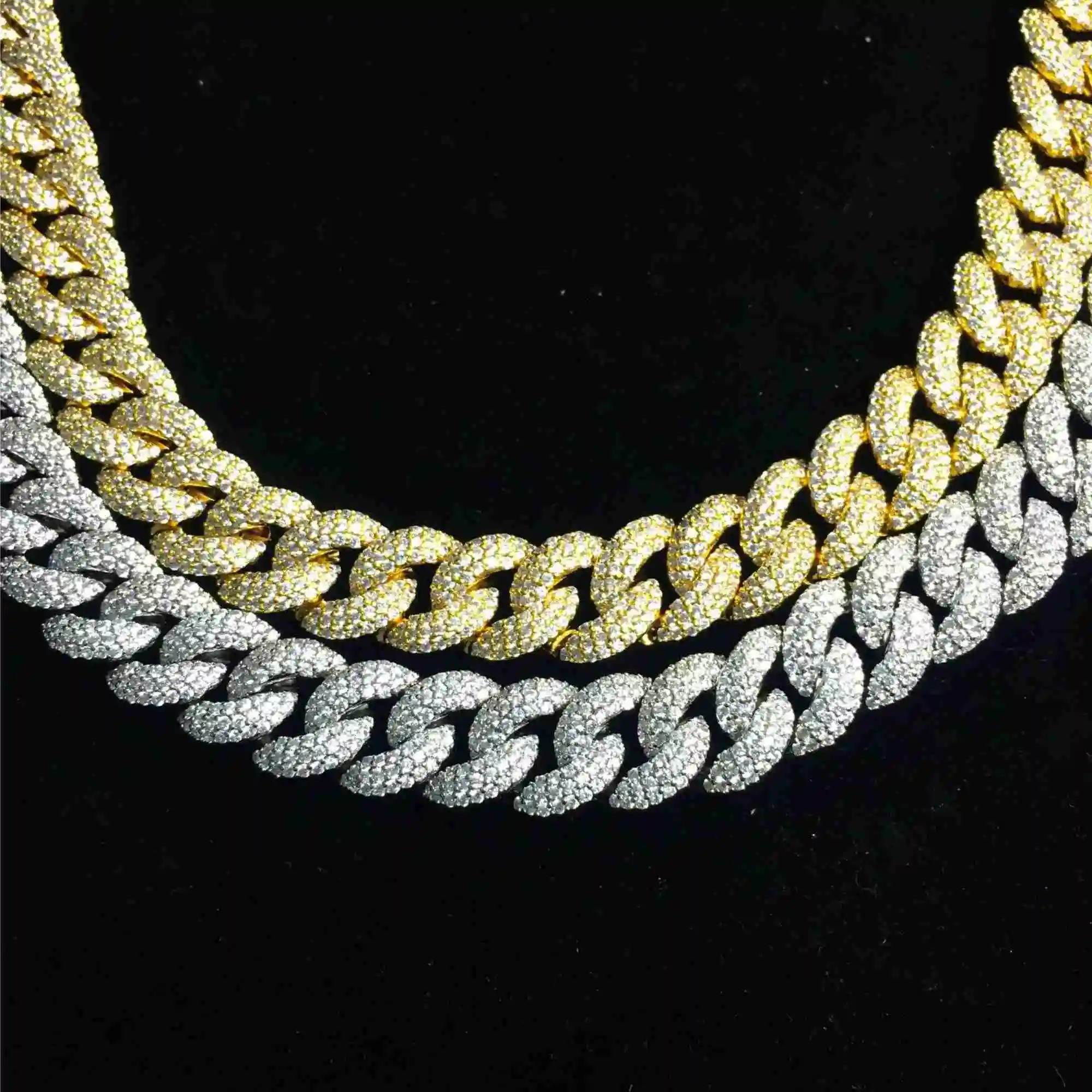 

Solid Gold Plated Sterling 925 Silver 13mm 15mm Wide Moissanite Cuban link Chain iced out chain for mens necklace